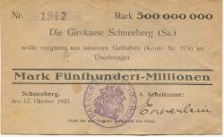 Schneeberg - Arbeitsamt - 17.10.1923 - 500 Millionen Mark