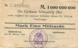 Schneeberg - Arbeitsamt - 23.10.1923 - 1 Milliarde Mark