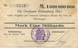 Schneeberg - Arbeitsamt - 23.10.1923 - 1 Milliarde Mark