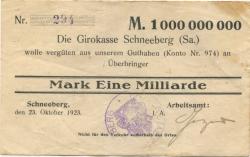 Schneeberg - Arbeitsamt - 23.10.1923 - 1 Milliarde Mark