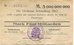 Schneeberg - Arbeitsamt - 23.10.1923 - 5 Milliarden Mark