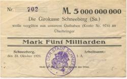 Schneeberg - Arbeitsamt - 23.10.1923 - 5 Milliarden Mark 