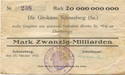 Schneeberg - Arbeitsamt - 23.10.1923 - 20 Milliarden Mark