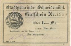 Schneidemühl (heute: PL-Pila) - Stadt - 12.8.1914 - 15.10.1914 - 1 Mark
