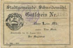 Schneidemühl (heute: PL-Pila) - Stadt - 12.8.1914 - 15.10.1914 - 1 Mark