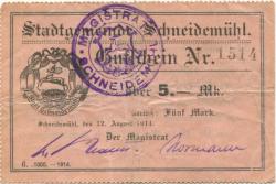 Schneidemühl (heute: PL-Pila) - Stadt - 12.8.1914 - 15.10.1914 - 5 Mark