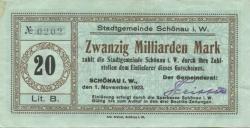 Schönau - Stadt - 1.11.1923 - 20 Milliarden Mark
