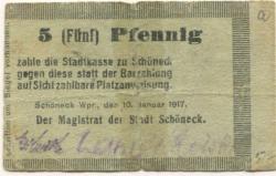 Schöneck (heute: PL-Skarzsewy) - Stadt - 10.1.1917 - 5 Pfennig