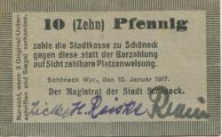 Schöneck (heute: PL-Skarzsewy) - Stadt - 10.1.1917 - 10 Pfennig
