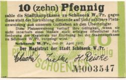 Schöneck (heute: PL-Skarzsewy) - Stadt - 20.4.1917 - 10 Pfennig