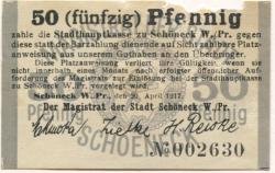 Schöneck (heute: PL-Skarzsewy) - Stadt - 20.4.1917 - 50 Pfennig