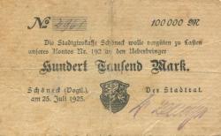 Schöneck - Stadt - 25.7.1923 - 100000 Mark