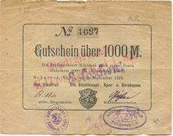 Schöneck - Stadtrat und Stadthaupt-, Spar- und Girokasse - 8.9.1922 - 1000 Mark
