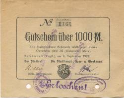 Schöneck - Stadtrat und Stadthaupt-, Spar- und Girokasse - 8.9.1922 - 1000 Mark 