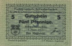 Schwabmünchen - Marktgemeinde - 1.3.1917 - 5 Pfennig