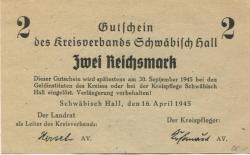 Schwäbisch Hall - Kreisverband - 16.4.1945 - 2 Mark