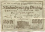 Schweidnitz (heute: PL-Swidnica) - Kreissparkasse - 15.1.1921 - 25 Pfennig 