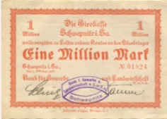 Schwepnitz - Bank für Gewerbe und Landwirtschaft eGmbH - 1.10.1923 - 1 Million Mark 