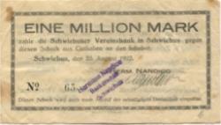 Schwiebus (heute: PL-Swiebodzin) - Nandico, Hermann, Bankgeschäft - 23.8.1923 - 1 Million Mark