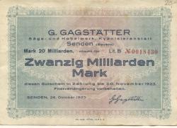 Senden - Gagstätter, G., Säge- und Hobelwerk, Kyanisieranstalt - 26.10.1923 - 30.11.1923 - 20 Milliarden Mark