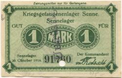 Sennelager (heute: Paderborn) - Kriegsgefangenenlager - 20.10.1916 - 1 Mark