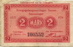 Sennelager (heute: Paderborn) - Kriegsgefangenenlager - 20.10.1916 - 2 Mark