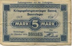 Sennelager (heute: Paderborn) - Kriegsgefangenenlager - 20.10.1916 - 5 Mark
