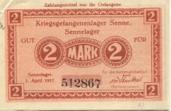 Sennelager (heute: Paderborn) - Kriegsgefangenenlager - 1.4.1917 - 2 Mark