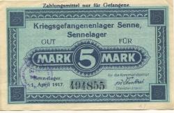 Sennelager (heute: Paderborn) - Kriegsgefangenenlager - 1.4.1917 - 5 Mark
