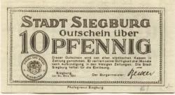Siegburg - Stadt - 20.3.1921 - 10 Pfennig