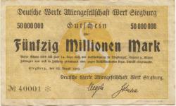 Siegburg - Deutsche Werke AG, Werk Siegburg - 29.8.1923 - 50 Millionen Mark