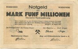 Siegen - Kreis, Stadt, Handelskammer und Berg- und Hüttenmännischer Verein eV - 24.8.1923 - 5 Millionen Mark
