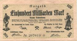 Siegen - Kreis, Stadt, Handelskammer und Berg- und Hüttenmännischer Verein eV - 27.10.1923 - 100 Milliarden Mark