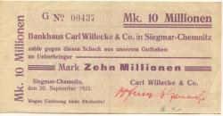 Siegmar (heute: Chemnitz) - Willecke, Carl, & Co. Bankhaus - 20.9.1923 - 10 Millionen Mark