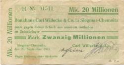 Siegmar (heute: Chemnitz) - Willecke, Carl, & Co. Bankhaus - 20.9.1923 - 20 Millionen Mark