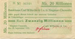 Siegmar (heute: Chemnitz) - Willecke, Carl, & Co. Bankhaus - 20.9.1923 - 20 Millionen Mark