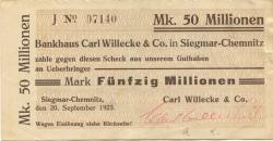 Siegmar (heute: Chemnitz) - Willecke, Carl, & Co. Bankhaus - 20.9.1923 - 50 Millionen Mark