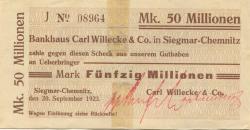 Siegmar (heute: Chemnitz) - Willecke, Carl, & Co. Bankhaus - 20.9.1923 - 50 Millionen Mark