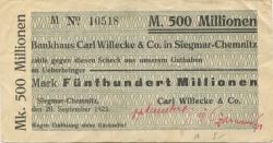 Siegmar (heute: Chemnitz) - Willecke, Carl, & Co. Bankhaus - 20.9.1923 - 500 Millionen Mark