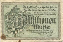 Sigmaringen - Hohenzollerischer Landeskommunalverband - Oktober 1923 - 50 Millionen Mark
