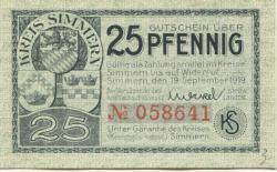 Simmern - Kreis - 19.9.1919 - 25 Pfennig