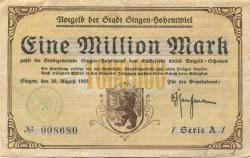 Singen - Stadt - 25.8.1923 - 1 Million Mark