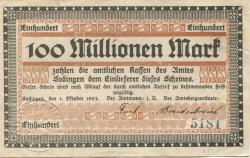 Sodingen (heute: Herne) - Amt - 1.10.1923 - 100 Millionen Mark