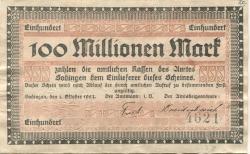 Sodingen (heute: Herne) - Amt - 1.10.1923 - 100 Millionen Mark