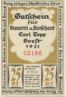 Soest - Topp, Carl, Brauerei und Ausschank, Osthofenstr. 23 - 1.9.1921 - 25 Pfennig
