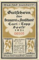 Soest - Topp, Carl, Brauerei und Ausschank, Osthofenstr. 23 - 1.9.1921 - 50 Pfennig