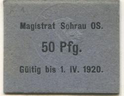 Sohrau (heute: PL-Zory) - Stadt - - 1.4.1920 - 50 Pfennig 