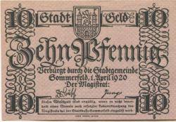 Sommerfeld (heute: PL-Lubsko) - Stadt - 1.4.1920 - 10 Pfennig