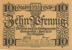 Sommerfeld (heute: PL-Lubsko) - Stadt - 1.4.1920 - 10 Pfennig