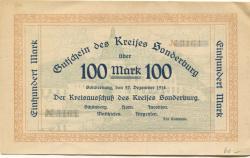 Sonderburg (heute: DK-Sønderborg) - Kreis - 27.12.1918 - 100 Mark